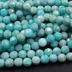 Geometric Lantern Faceted Natural Russian Amazonite 8mm Round Beads Sparkling Dazzling Facet Gemstone 15.5" Strand