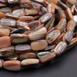Rare Natural Abalone Shell Beads Rectangle Tube 15.5" Strand