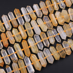 Brazilian Golden Quartz Double Terminated Point Beads Large Healing Natural Golden Crystal Focal Pendant Bead 15.5" Strand
