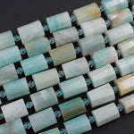 Large Amazonite Faceted Tube Beads Blue Green Cylinder 18x12mm 16" Strand