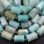 Large Amazonite Faceted Tube Beads Blue Green Cylinder 18x12mm 16" Strand