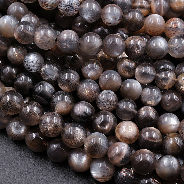 Natural Black Cat's Eye Sunstone 4mm 6mm 8mm 10mm Round Beads 16" Strand