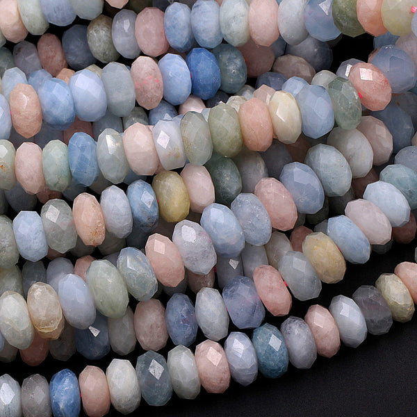 Multicolor Pink Blue Green Aquamarine Morganite Beryl faceted Rondelle Beads 10mm 16" Strand
