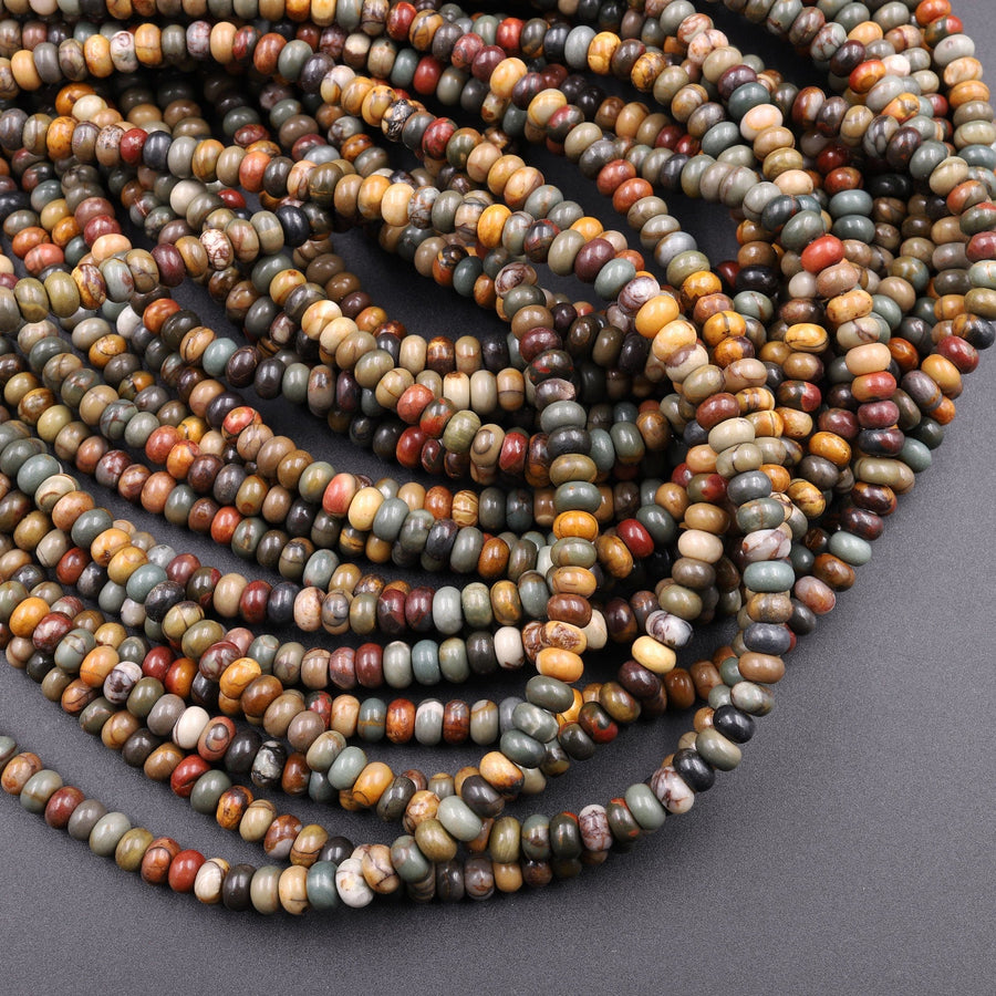 Red Creek Jasper 4mm Rondelle Beads Red Green Yellow Brown Natural Cherry Creek Multi Color Multicolor Picasso Jasper 16" Strand