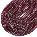 Natural Red Garnet Faceted 4mm Round Beads Gemstone 16" Strand