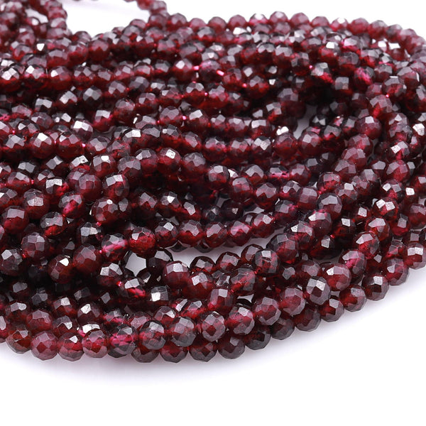 Natural Red Garnet Faceted 4mm Round Beads Gemstone 16" Strand
