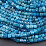 AA Natural Blue Apatite Faceted 5mm Dice Cube Beads 16" Strand