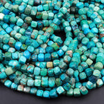 AA Natural Turquoise Faceted 6mm Cube Beads Real Genuine Natural Blue Green Turquoise Micro Faceted Laser Diamond Cut 16" Strand