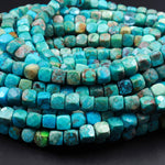 AA Natural Turquoise Faceted 6mm Cube Beads Real Genuine Natural Blue Green Turquoise Micro Faceted Laser Diamond Cut 16" Strand