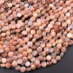 Faceted Peach Moonstone 6mm Coin Beads Flat Disc Dazzling Facets Natural Gemstone 16" Strand