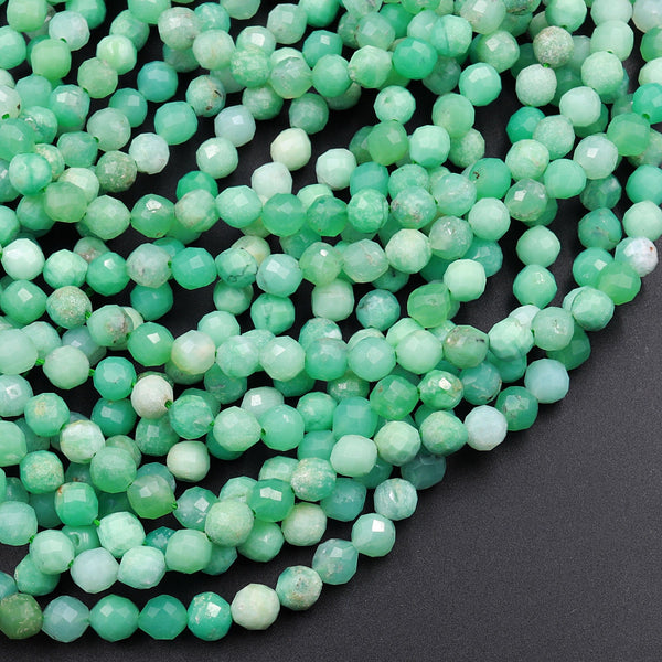 Natural Australian Green Chrysoprase Faceted Round 5mm Beads Diamond Cut Gemstone Beads 16" Strand