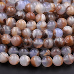 Natural Blue Chalcedony W/ Golden Brown Matrix 10mm Round Beads 16" Strand