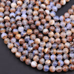 Natural Blue Chalcedony W/ Golden Brown Matrix 10mm Round Beads 16" Strand