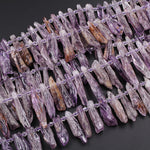 Super Long Amethyst Beads Side Drilled Freeform Spear Point Rough Raw Organic Purple Amethyst Crystal Gemstone Pendant 16" Strand