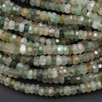 Rare Natural African Green Chalcedony W/ Golden Matrix Faceted 6mm 8mm 10mm Rondelle Beads 16" Strand
