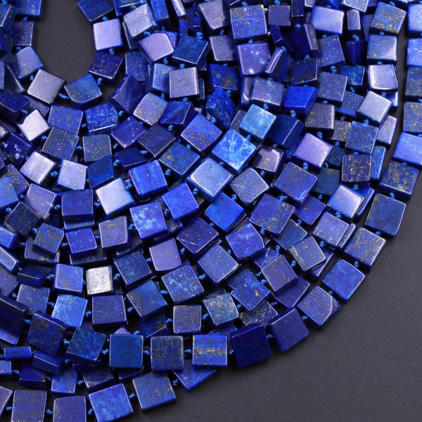 AAA Natural Blue Lapis Flat Square Beads 10mm 12mm 14mm 16" Strand