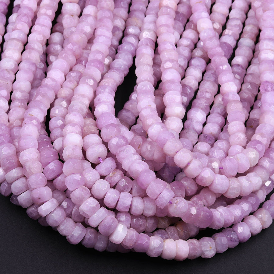 AAA Natural Kunzite  Faceted Rondelle 8mm 10mm Beads Real Genuine Violet Purple Pink Kunzite Gemstone 16" Strand