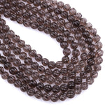 Hand Carved Smoky Quartz 8mm Round Melon Beads 16" Strand