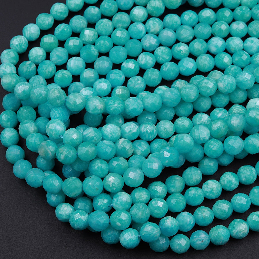 AAA Peruvian Amazonite 6mm 8mm Faceted Round Beads Stunning Intense Natural Sea Blue Green Gemstone 16" Strand