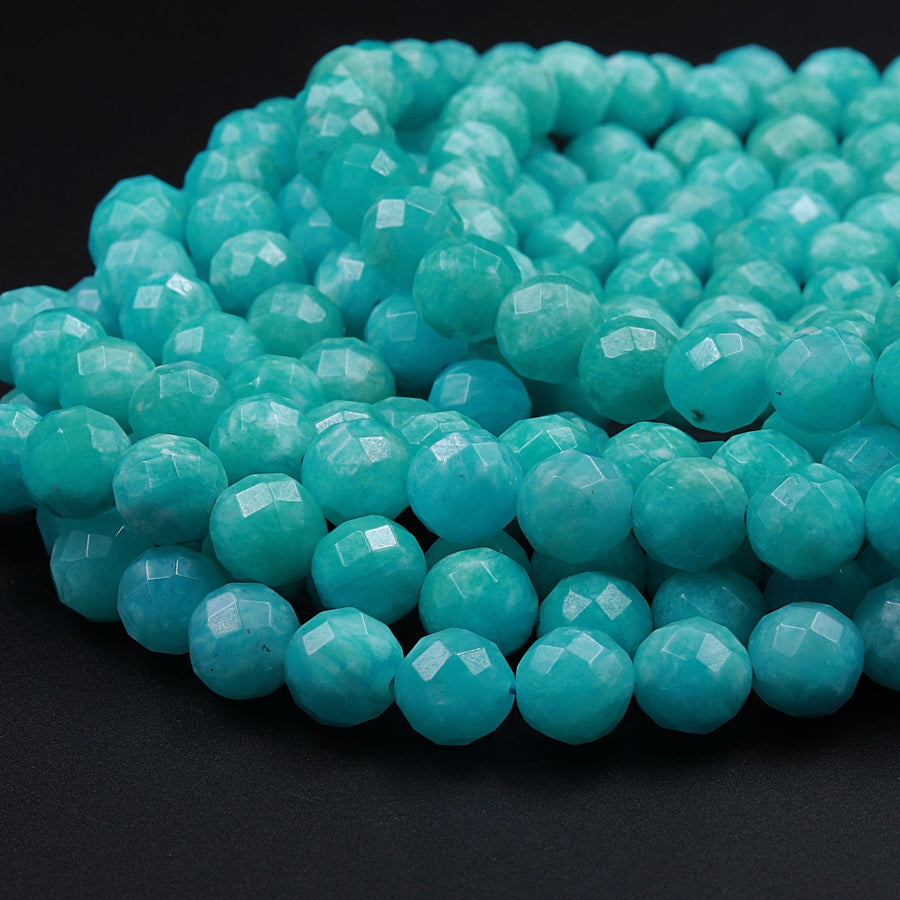 AAA Peruvian Amazonite 6mm 8mm Faceted Round Beads Stunning Intense Natural Sea Blue Green Gemstone 16" Strand