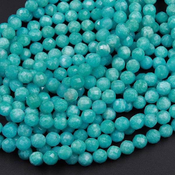 AAA Peruvian Amazonite 6mm 8mm Faceted Round Beads Stunning Intense Natural Sea Blue Green Gemstone 16" Strand