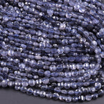 Faceted 4mm 6mm Iolite Coin Beads Flat Disc Dazzling Facets Natural Gemstone 15.5" Strand