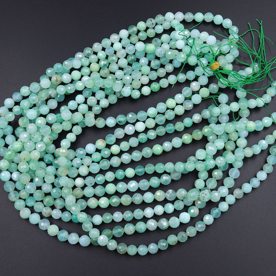 Natural Australian Green Chrysoprase Faceted Round 6mm 8mm Beads Diamond Cut Gemstone Beads 16" Strand