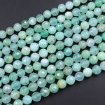 Natural Australian Green Chrysoprase Faceted Round 6mm 8mm Beads Diamond Cut Gemstone Beads 16" Strand