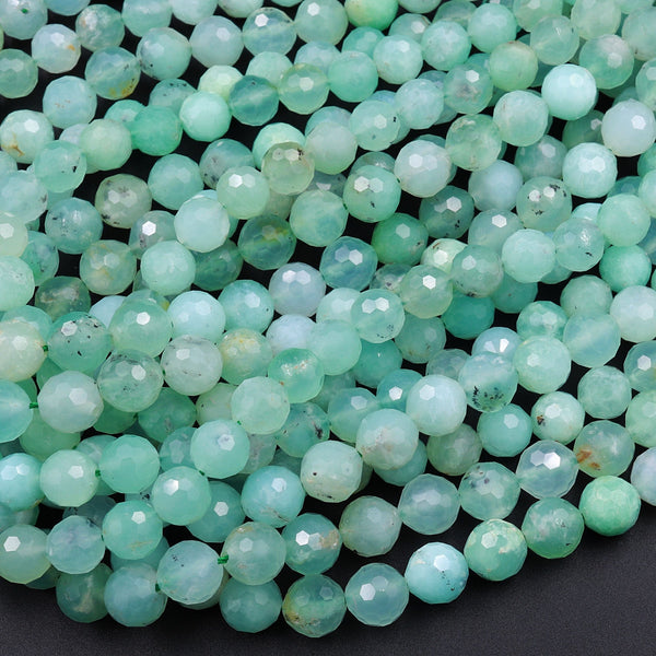 Natural Australian Green Chrysoprase Faceted Round 6mm 8mm Beads Diamond Cut Gemstone Beads 16" Strand
