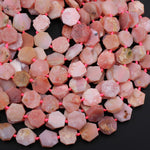 Natural Peruvian Pink Opal Hexagon Beads Flat Slice 16" Strand