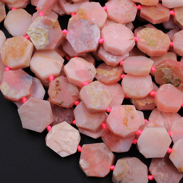 Natural Peruvian Pink Opal Hexagon Beads Flat Slice 16" Strand