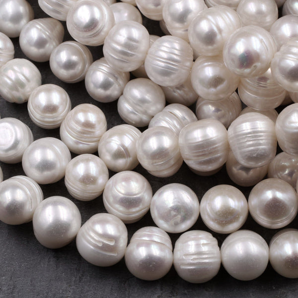 Huge Jumbo Genuine White Freshwater Pearl 12mm Off Round Pearl Shimmery Iridescent Classic White Pearl 16" Strand
