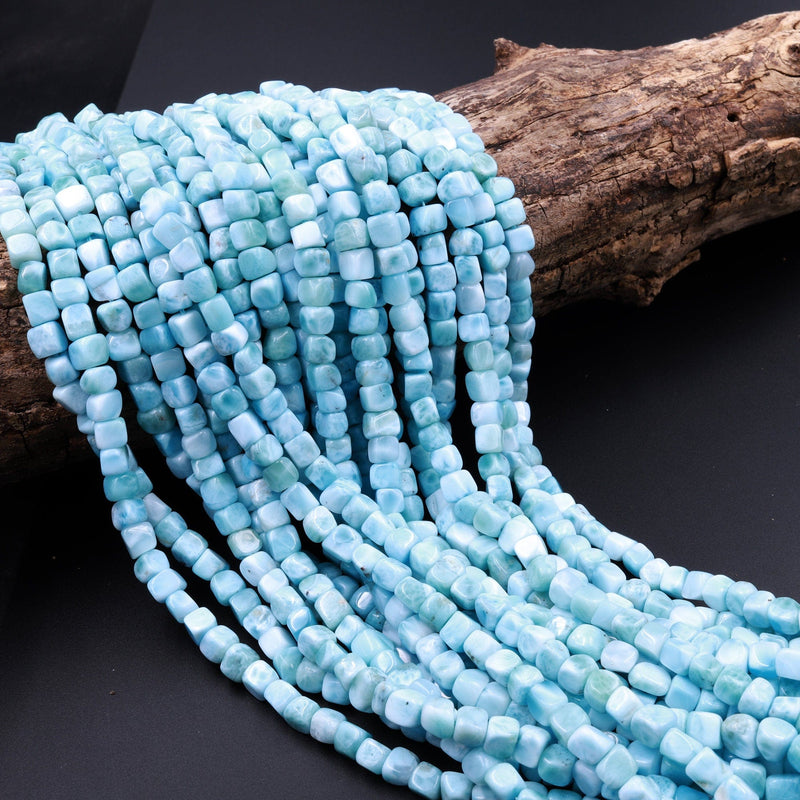 AA Natural Blue Larimar Beads Freeform Cube Nuggets Real Larimar Stone 16" Strand