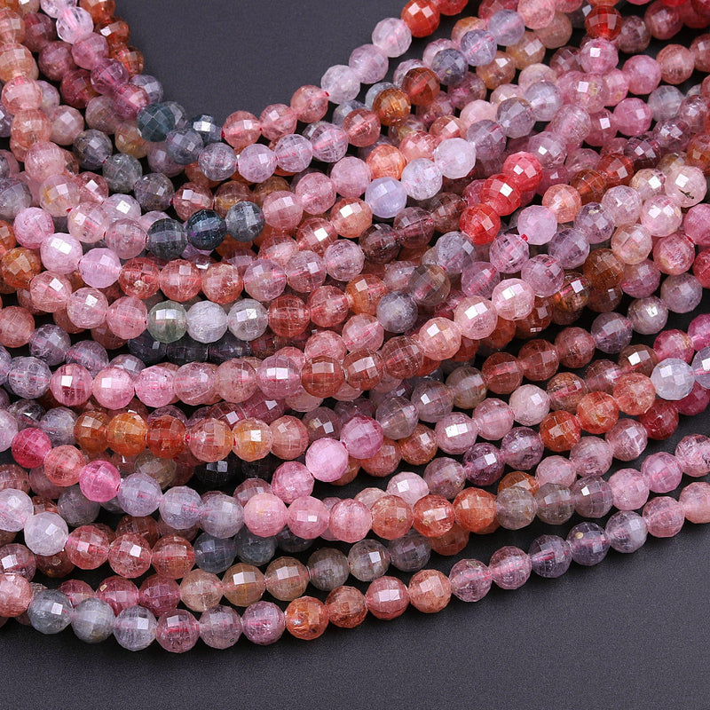 Real Genuine Natural Spinel Faceted Round Beads 4mm 6mm Multicolor Red Pink Blue Peach Blue Green Teal Purple Gemstone 15.5" Strand