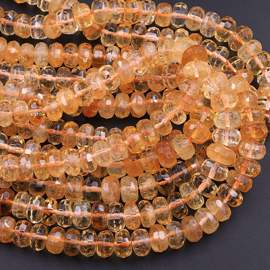 Superior A Gem Grade Natural Golden Yellow Citrine Faceted Rondelle Beads 10mm 12mm 16" Strand