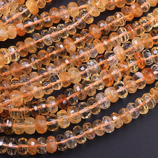 Superior A Gem Grade Natural Golden Yellow Citrine Faceted Rondelle Beads 10mm 12mm 16" Strand