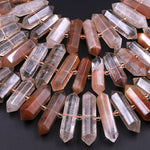 Rare Red Phantom Quartz Beads Double Terminated Gemstone Points Drilled Lodalite Pendant 16" Strand