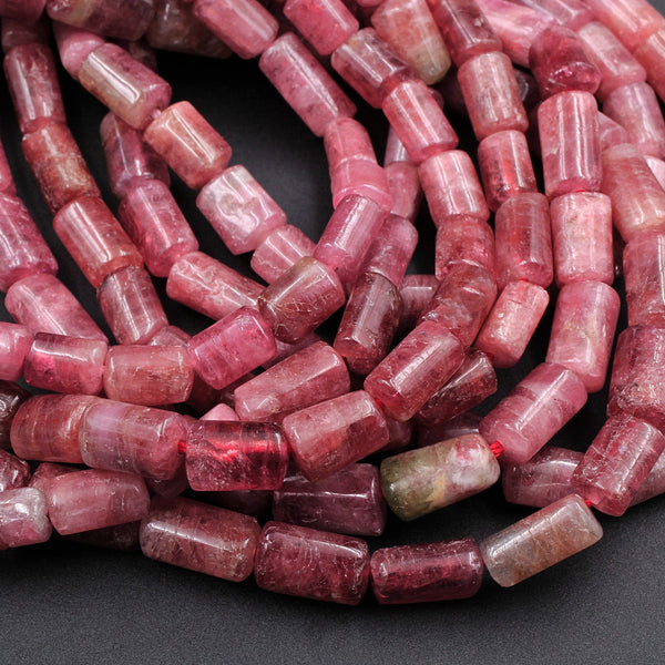 Natural Pink Watermelon Tourmaline Tube Cylinder Beads Real Genuine Natural Tourmaline Gemstone 16" Strand
