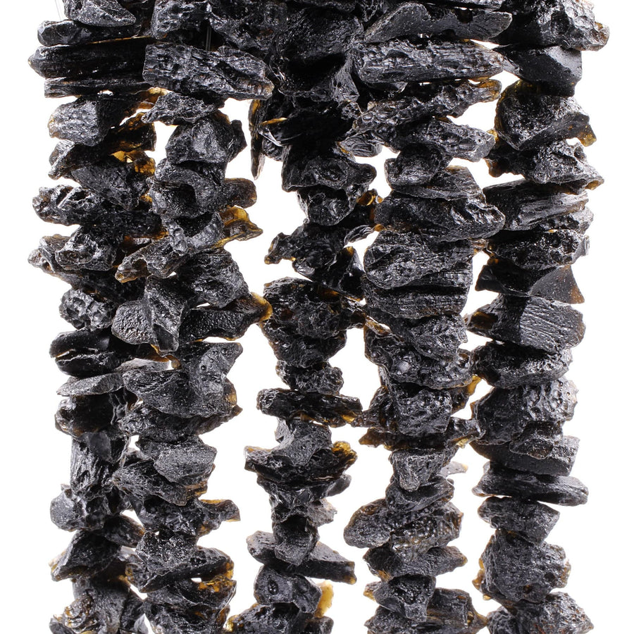 Natural Tektite Beads From Thailand Center Drilled Long Spike Real Genuine Meteorite Cosmic Gems Black Meteorite 16" Strand