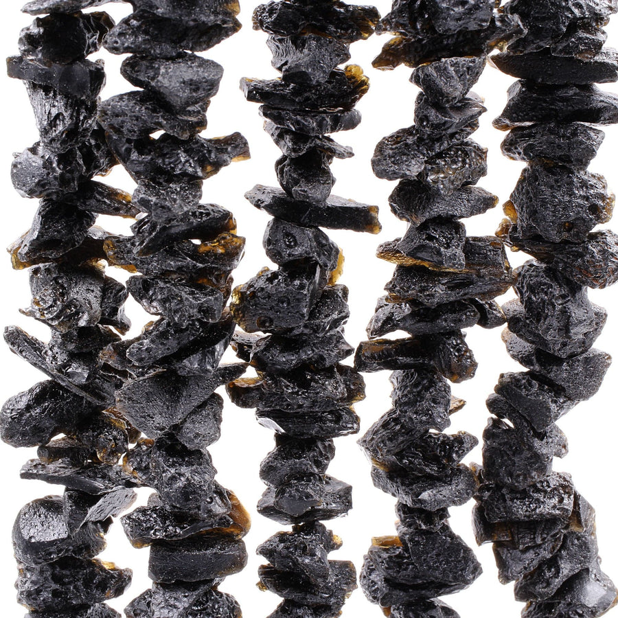 Natural Tektite Beads From Thailand Center Drilled Long Spike Real Genuine Meteorite Cosmic Gems Black Meteorite 16" Strand