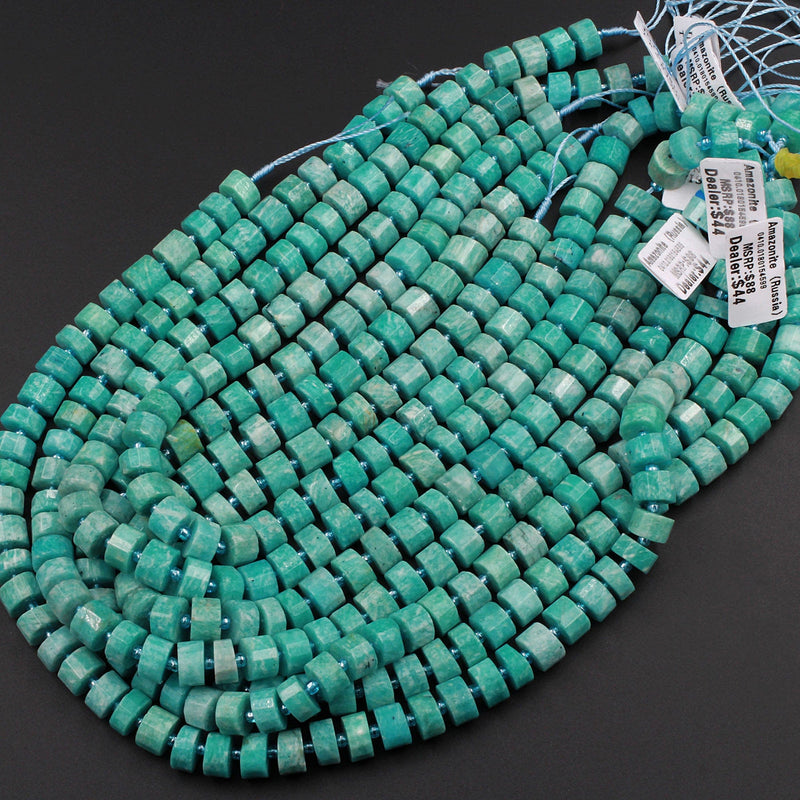 Natural Russian Amazonite Beads Faceted Rondelle Disc Wheel Stunning Translucent Blue Green Gemstone 15.5" Strand