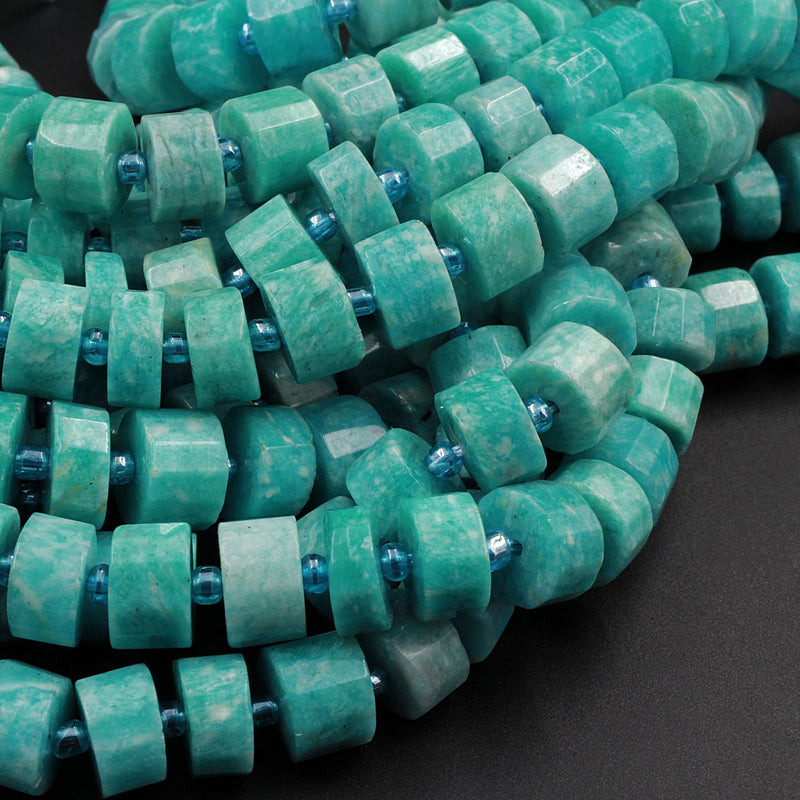 Natural Russian Amazonite Beads Faceted Rondelle Disc Wheel Stunning Translucent Blue Green Gemstone 15.5" Strand