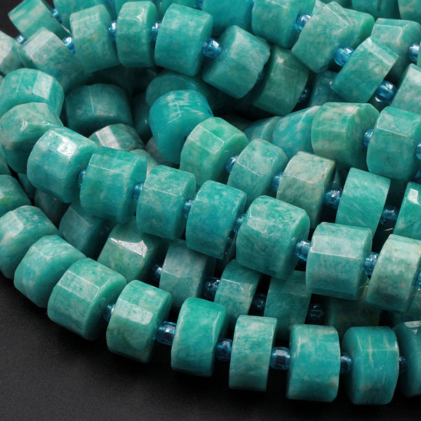 Natural Russian Amazonite Beads Faceted Rondelle Disc Wheel Stunning Translucent Blue Green Gemstone 15.5" Strand
