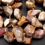 Natural Petrified Wood Beads Freeform Nuggets Earthy Brown Tan Beige Taupe Natural Stone 16" Strand