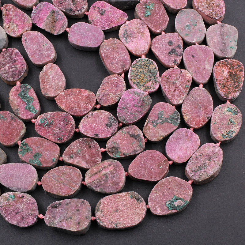 Natural Pink Cobalto Calcite Druzy Beads Green Malachite Crystal 16" Strand