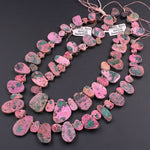 Natural Pink Cobalto Calcite Druzy Beads Green Malachite Crystal Side Drilled Teardrop Pendant 16" Strand