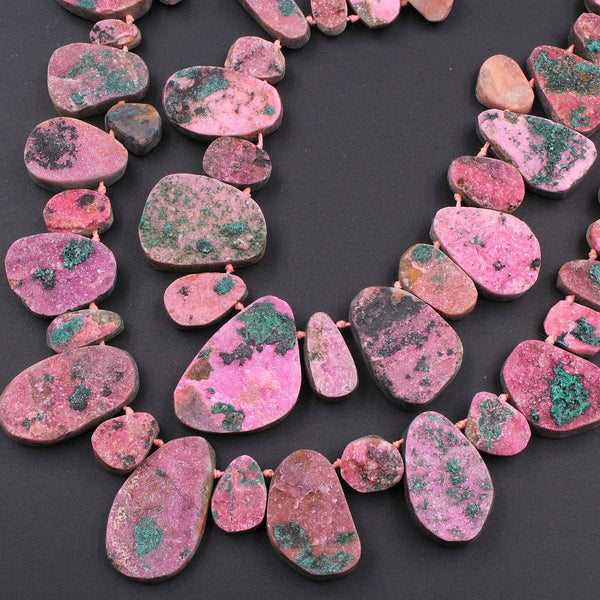 Natural Pink Cobalto Calcite Druzy Beads Green Malachite Crystal Side Drilled Teardrop Pendant 16" Strand