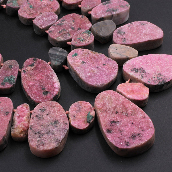 Natural Pink Cobalto Calcite Druzy Beads Green Malachite Crystal Side Drilled Teardrop Pendant 16" Strand