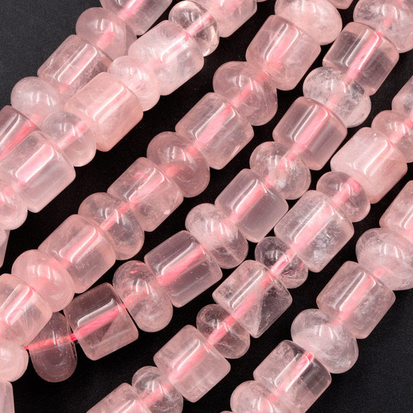Natural Pink Rose Quartz Rondelle Tube Cylinder 10mm Beads 16" Strand