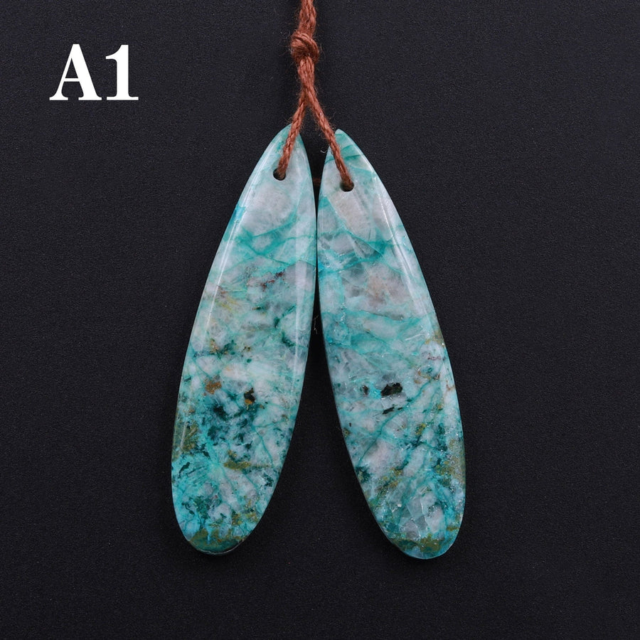 Drilled Parrot Wing Chrysocolla Teardrop Earring Pair Matched Teardrop Cabochon Natural Blue Green Gemstone Stone Beads A1